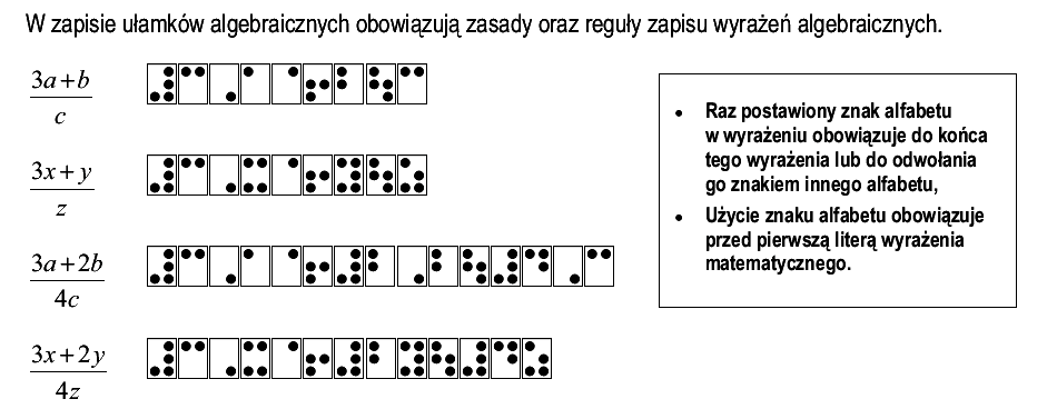 sposób zapisu: ułamki algebraiczne